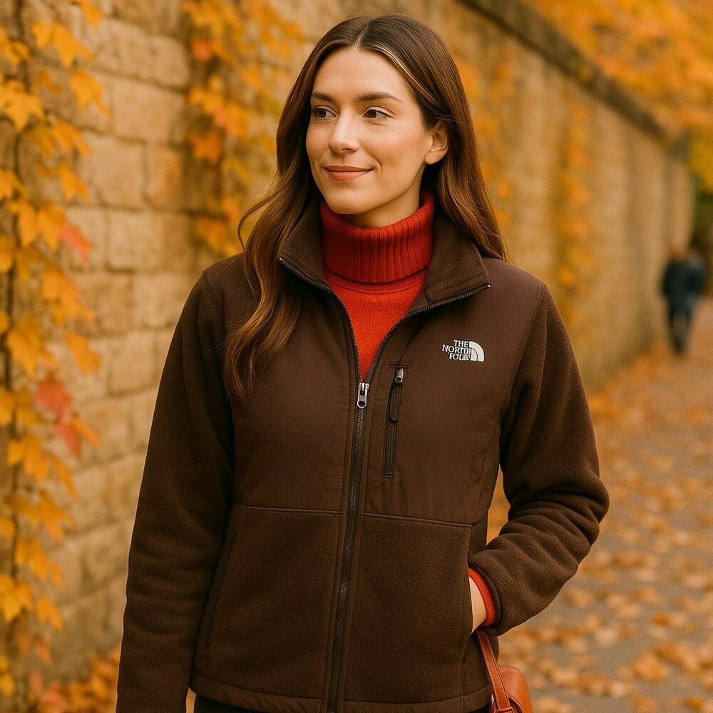 The North Face Womens Brown Denali Fleece Jacket Full Zip Outdoor Warm Large